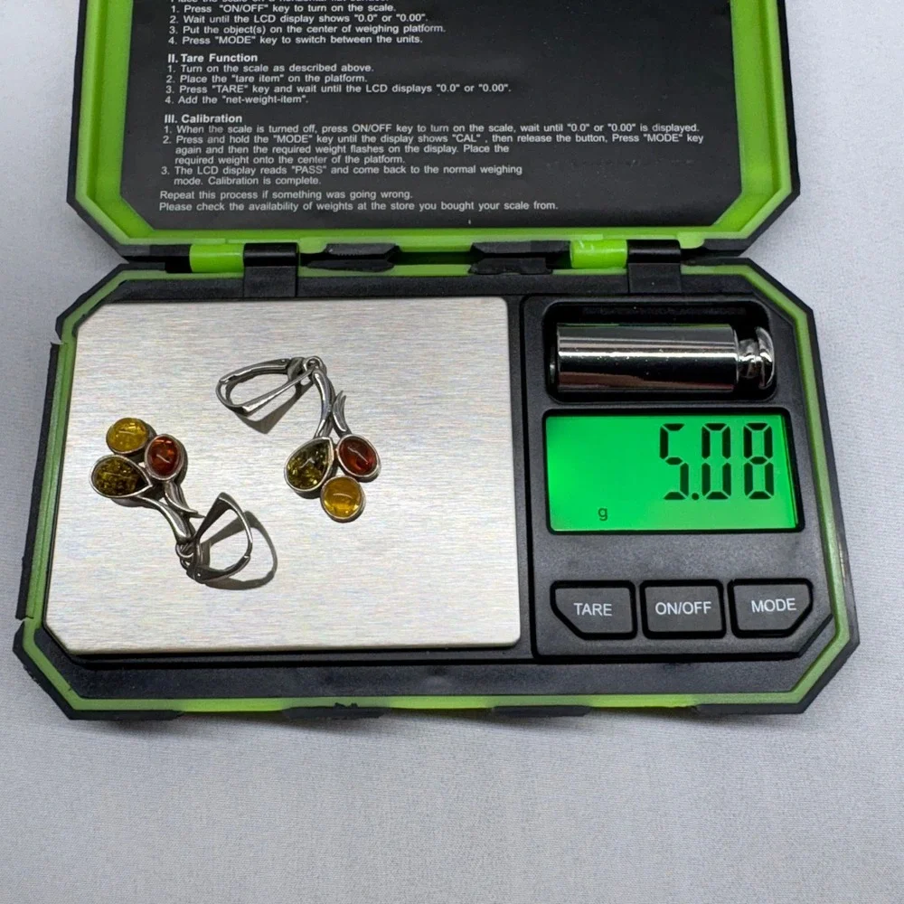 Unbranded Amber Earrings Women OS Multi Good 925 Silver Triple Stone Leverback